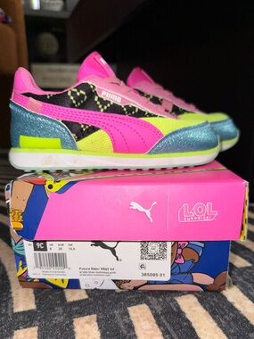 LOL SURPRISE Puma Kids Pink, Lime & Metallic Blue Future Rider Sneakers